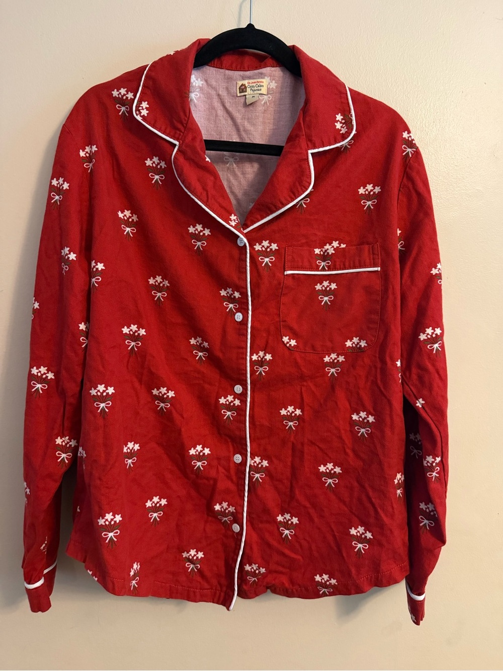 Women’s James Patrick Red Floral Pajama Set with White Piping - Picture 5 of 8